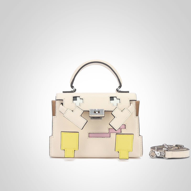 Li Ji |. กระเป๋าหนังแท้แฮนด์เมด |. กระเป๋า Kelly monster สีหวานและตัดกัน No.m635 