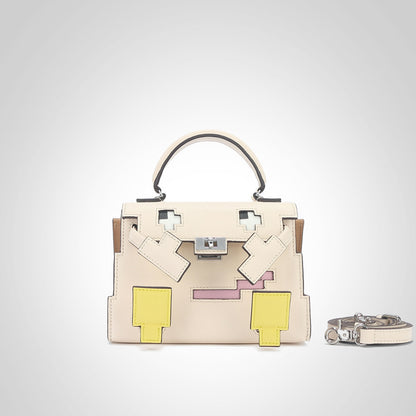 Li Ji |. กระเป๋าหนังแท้แฮนด์เมด |. กระเป๋า Kelly monster สีหวานและตัดกัน No.m635 