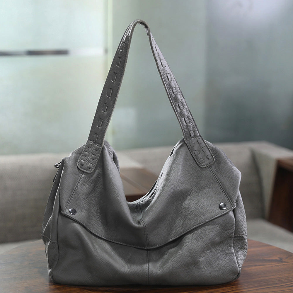 李記 | 原創手工真皮 | 歐美簡約い隨性軟牛皮の大容量單肩包md296號