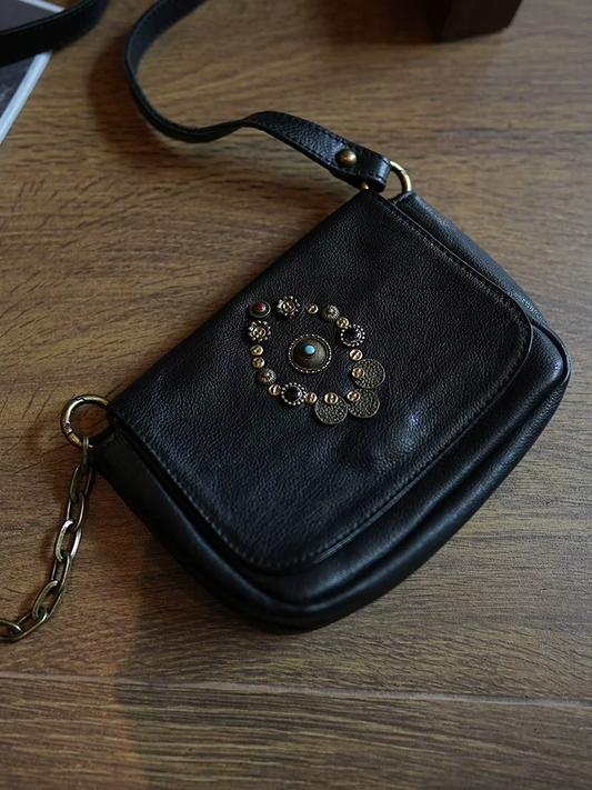 李記 | 原創手工真皮 | 復古高級~手工鉚釘斜背包ms22903號