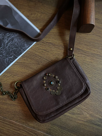 李記 | 原創手工真皮 | 復古高級~手工鉚釘斜背包ms22903號