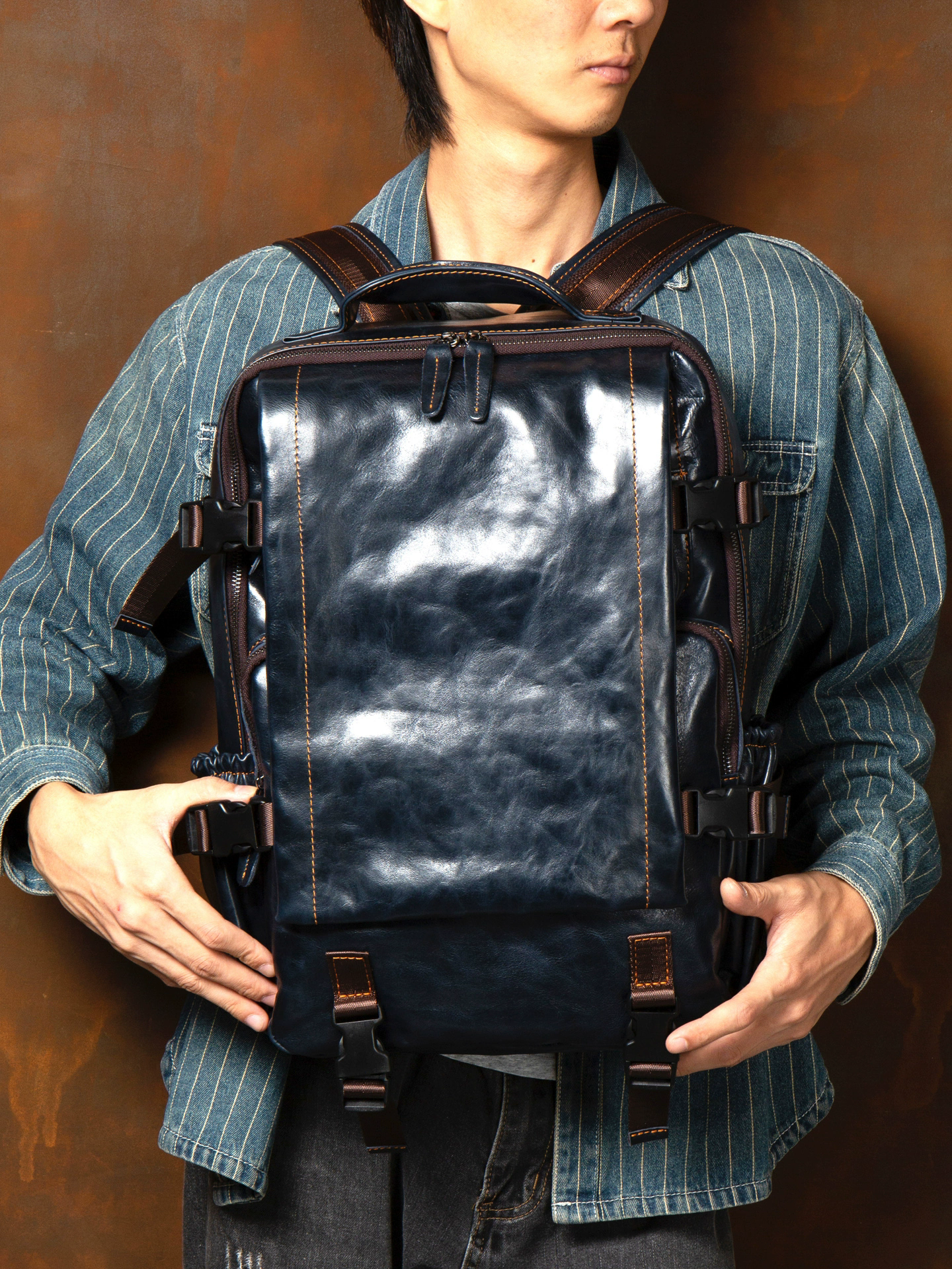 李記 | 原創手工真皮 | ド層牛革シ多機能で差旅後背包ms438號