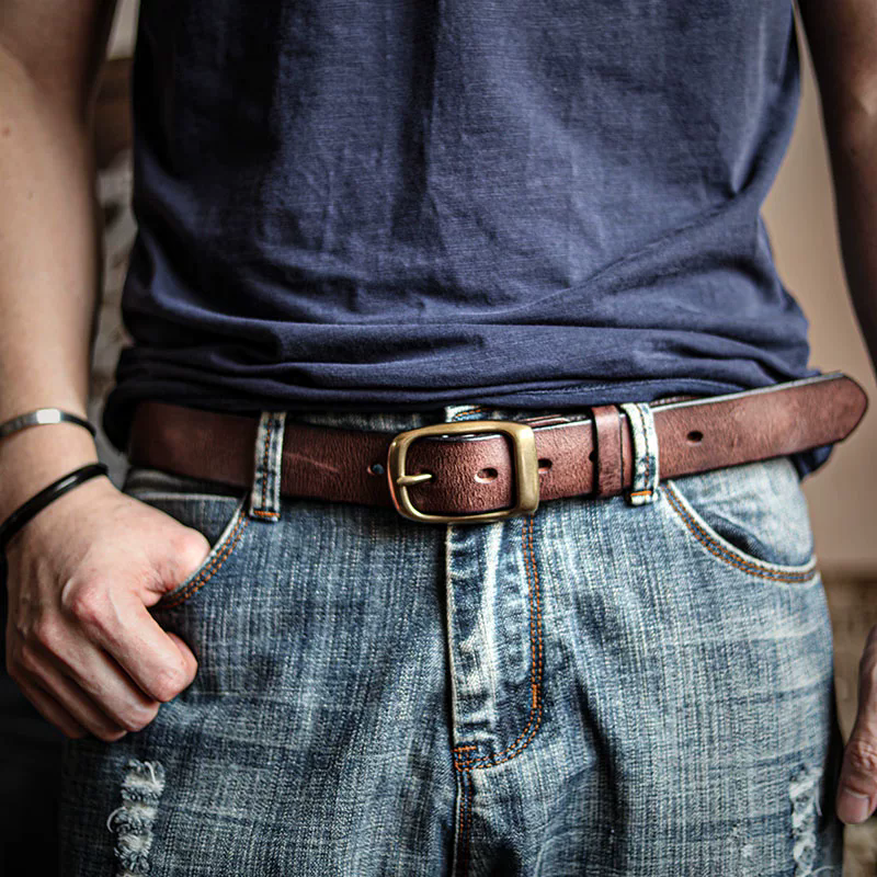 李記 | 原創手工真皮 | 純銅扣！！ 復古男士針扣式皮帶PD01號