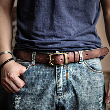 李記 | 原創手工真皮 | 純銅扣！！ 復古男士針扣式皮帶PD01號
