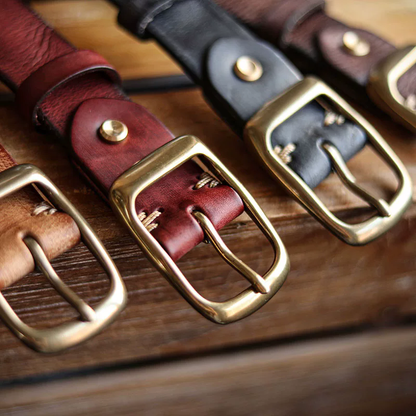 李記 | 原創手工真皮 | 純銅扣！！ 復古男士針扣式皮帶PD01號