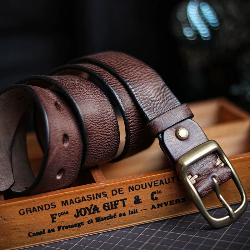 李記 | 原創手工真皮 | 純銅扣！！ 復古男士針扣式皮帶PD01號