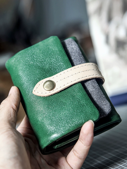 李記 | 原創手工真皮 | 撞色三折い短款簡約錢夾ps142號