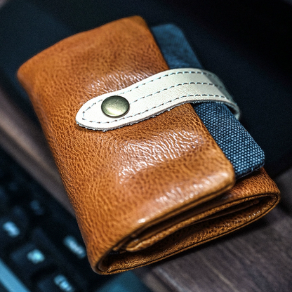 李記 | 原創手工真皮 | 撞色三折い短款簡約錢夾ps142號