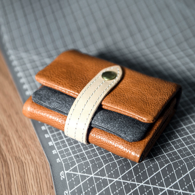 李記 | 原創手工真皮 | 撞色三折い短款簡約錢夾ps142號