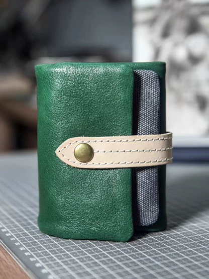 李記 | 原創手工真皮 | 撞色三折い短款簡約錢夾ps142號