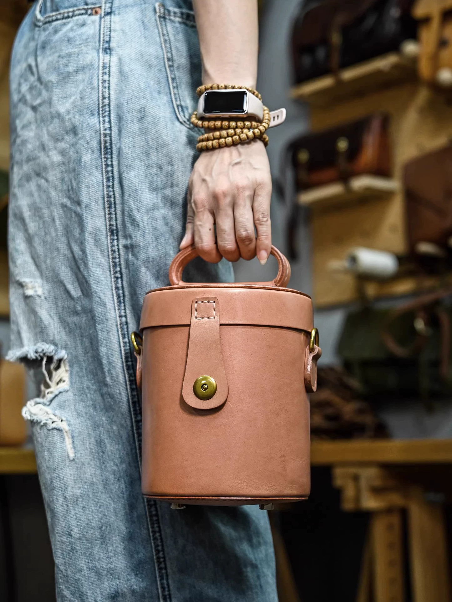 李記 | 原創手工真皮 | 革職グ円筒バ斜唄包ps308號