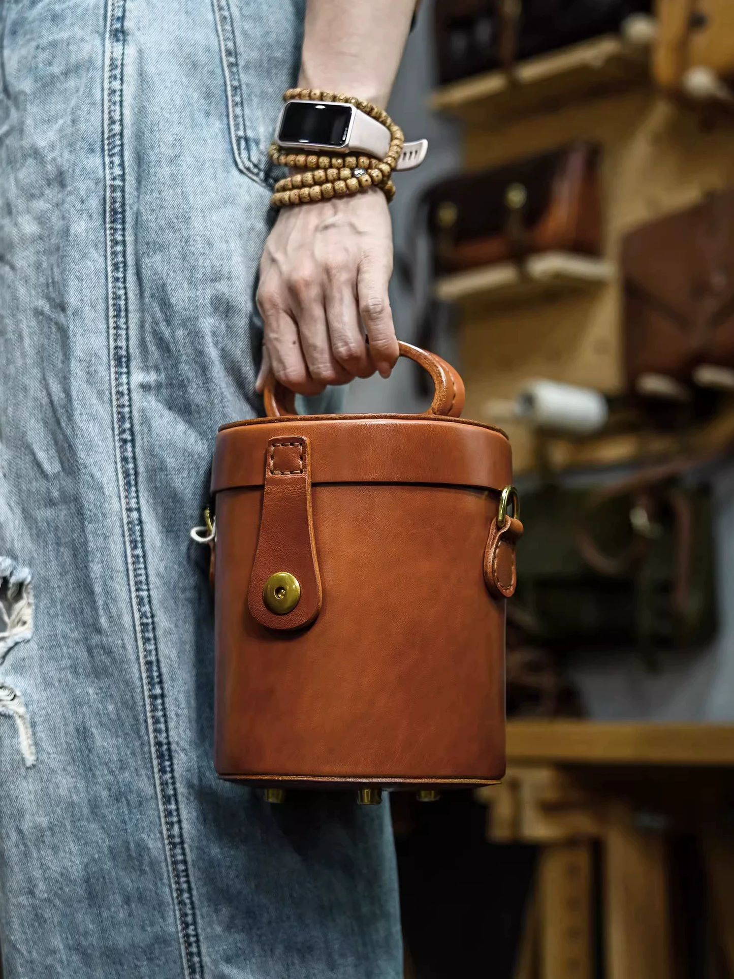 李記 | 原創手工真皮 | 革職グ円筒バ斜唄包ps308號