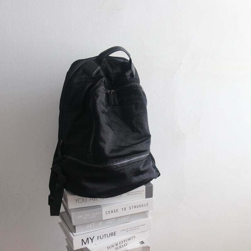 李記 | 原創手工真皮 | 可放筆電和檔案包~輕便布配牛皮雙肩包s240號