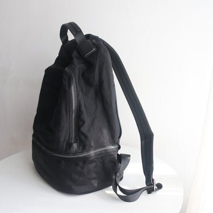 李記 | 原創手工真皮 | 可放筆電和檔案包~輕便布配牛皮雙肩包s240號