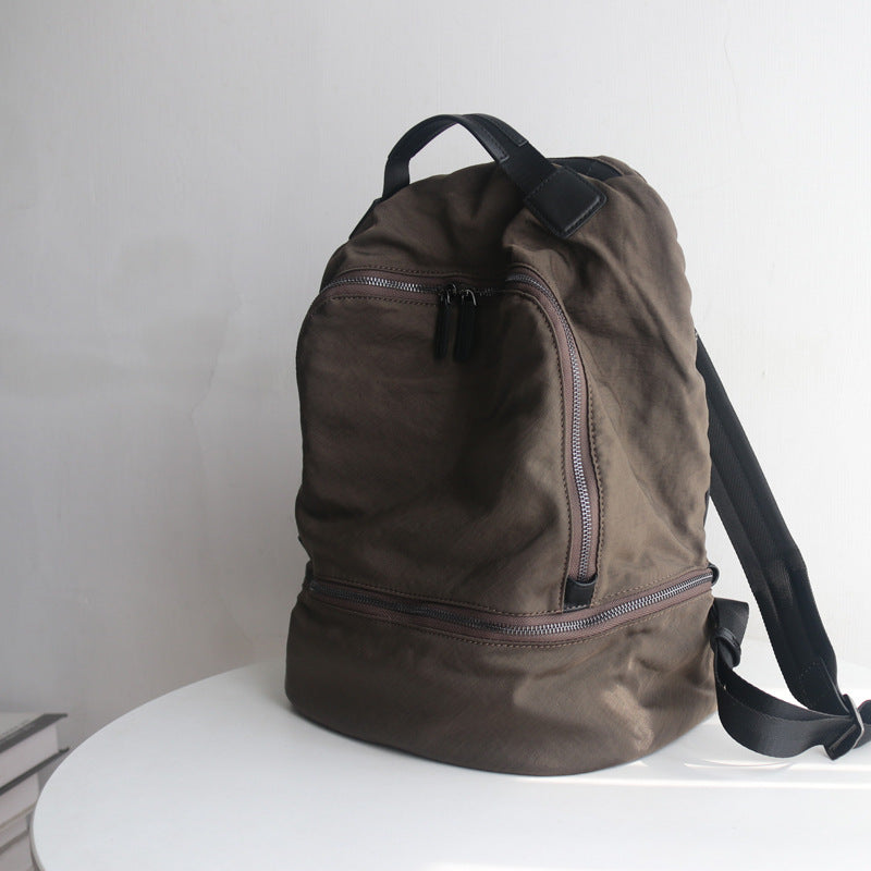 李記 | 原創手工真皮 | 可放筆電和檔案包~輕便布配牛皮雙肩包s240號