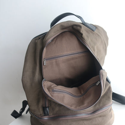 李記 | 原創手工真皮 | 可放筆電和檔案包~輕便布配牛皮雙肩包s240號