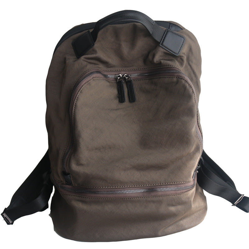 李記 | 原創手工真皮 | 可放筆電和檔案包~輕便布配牛皮雙肩包s240號