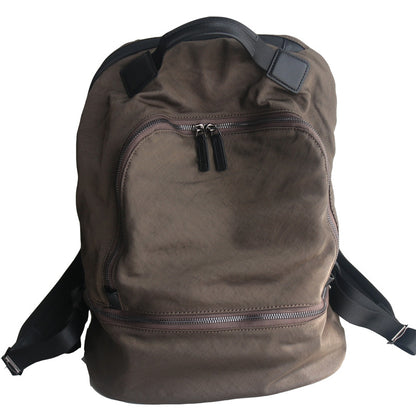 李記 | 原創手工真皮 | 可放筆電和檔案包~輕便布配牛皮雙肩包s240號