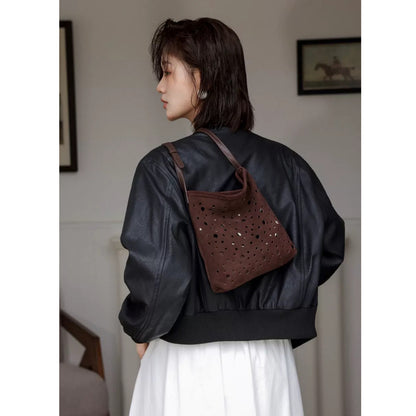 李記 | 原創手工真皮 | 復古牛皮磨砂い鏤空水桶包w6072號