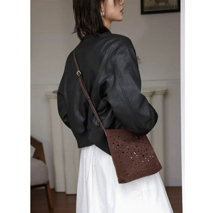 李記 | 原創手工真皮 | 復古牛皮磨砂い鏤空水桶包w6072號