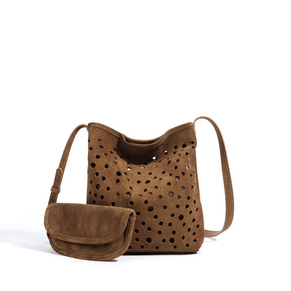 李記 | 原創手工真皮 | 復古牛皮磨砂い鏤空水桶包w6072號