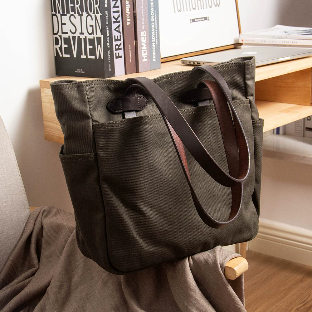 李記 | 原創手工真皮 | 日系復古純牛皮手提帶の加厚帆布包ys263號