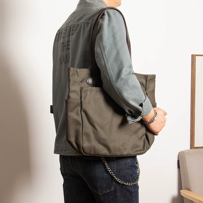 李記 | 原創手工真皮 | 日系復古純牛皮手提帶の加厚帆布包ys263號