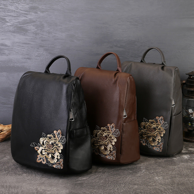 李記 | 原創手工真皮 | 刺繡防盜式後背包z8572號