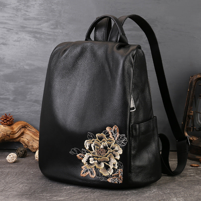 李記 | 原創手工真皮 | 刺繡防盜式後背包z8572號