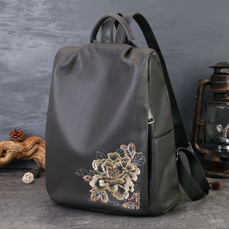 李記 | 原創手工真皮 | 刺繡防盜式後背包z8572號