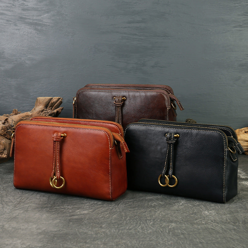 李記 | 原創手工真皮 | 三隔層い復古純皮斜唄包z9049號