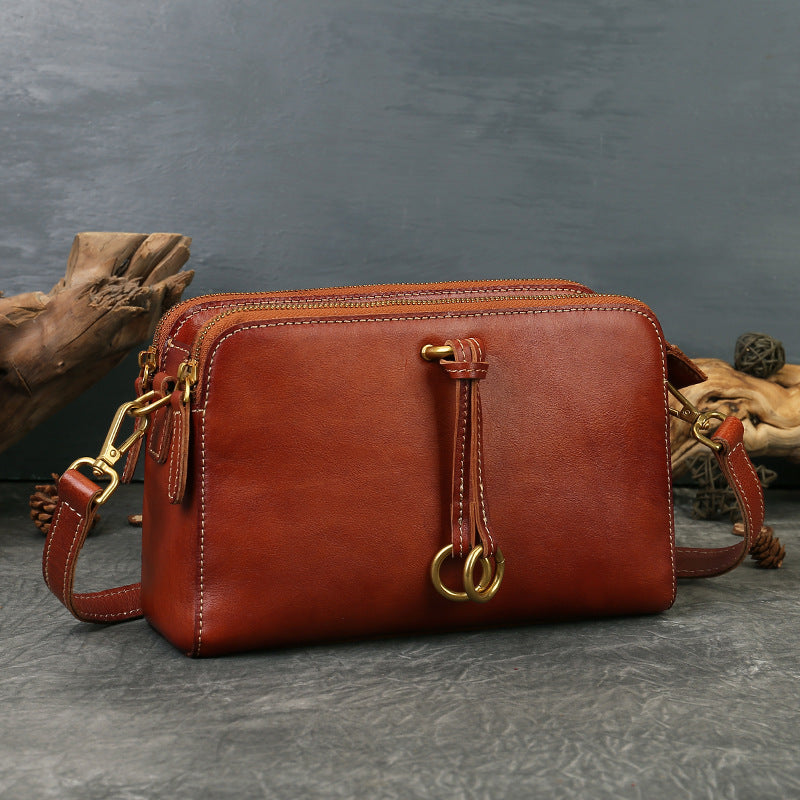 李記 | 原創手工真皮 | 三隔層い復古純皮斜唄包z9049號