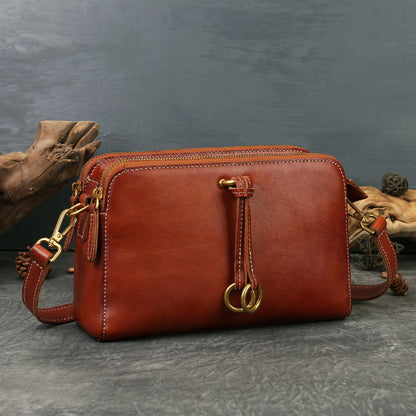 李記 | 原創手工真皮 | 三隔層い復古純皮斜唄包z9049號