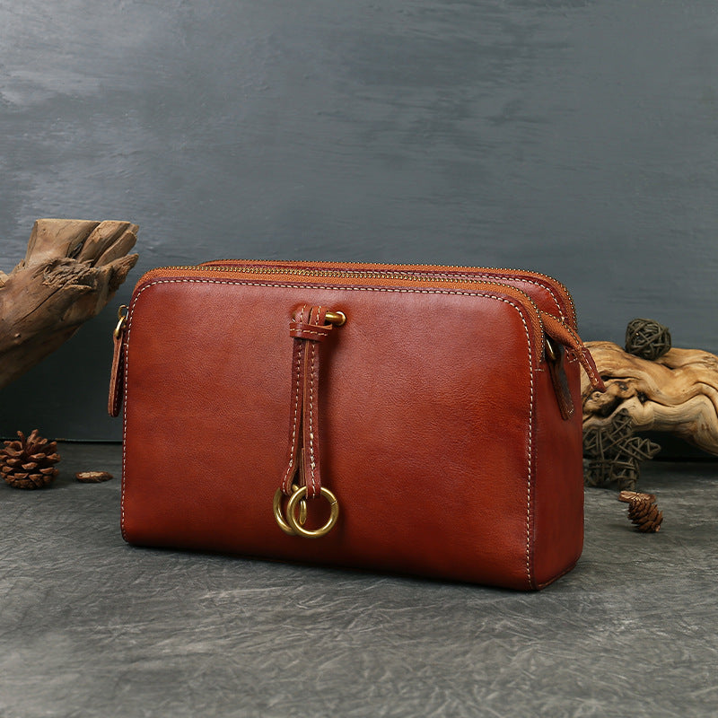 李記 | 原創手工真皮 | 三隔層い復古純皮斜唄包z9049號