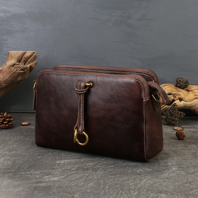 李記 | 原創手工真皮 | 三隔層い復古純皮斜唄包z9049號