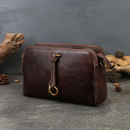 李記 | 原創手工真皮 | 三隔層い復古純皮斜唄包z9049號