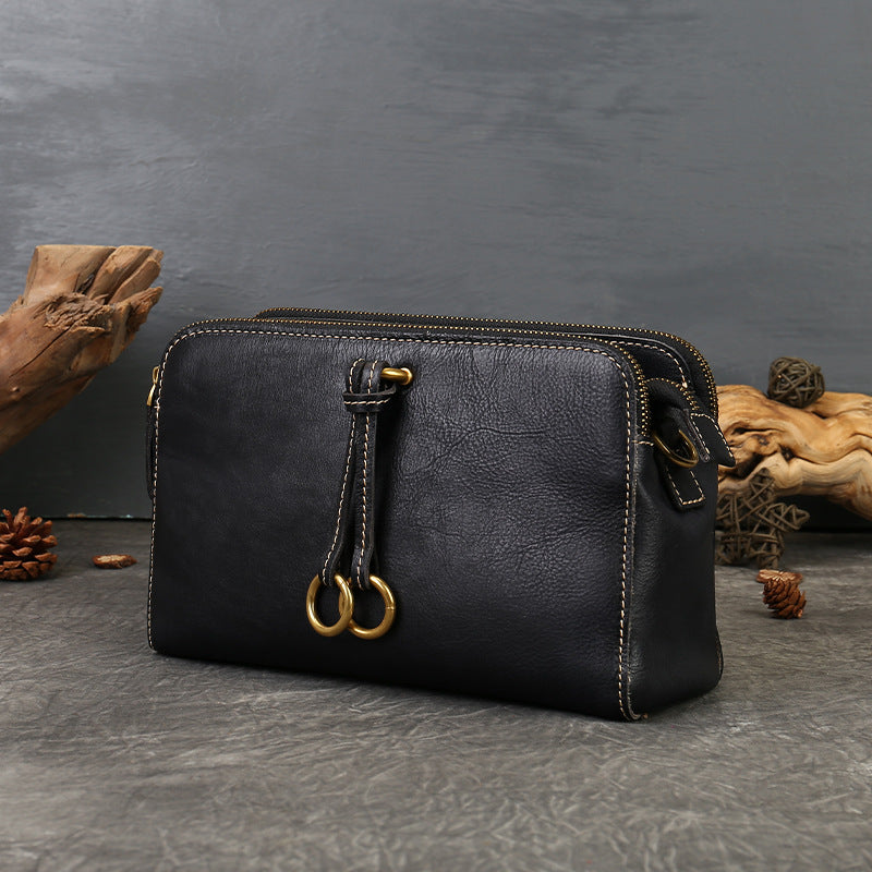 李記 | 原創手工真皮 | 三隔層い復古純皮斜唄包z9049號