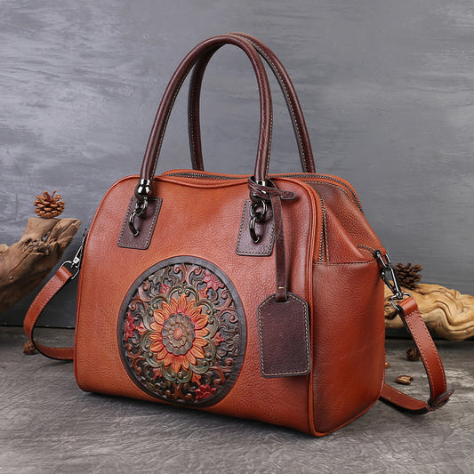 李記 | 原創手工真皮 | 大容量壓花圖騰の斜唄包zl3772號