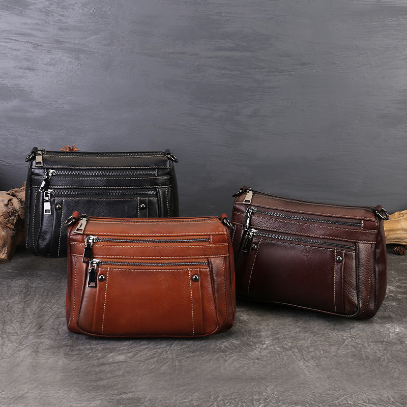 李記 | 原創手工真皮 | 植鞣皮~多層拉鏈の斜唄包zl3773號