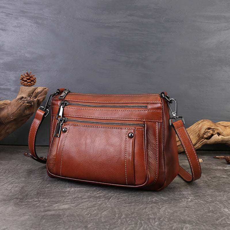 李記 | 原創手工真皮 | 植鞣皮~多層拉鏈の斜唄包zl3773號