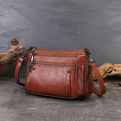 李記 | 原創手工真皮 | 植鞣皮~多層拉鏈の斜唄包zl3773號