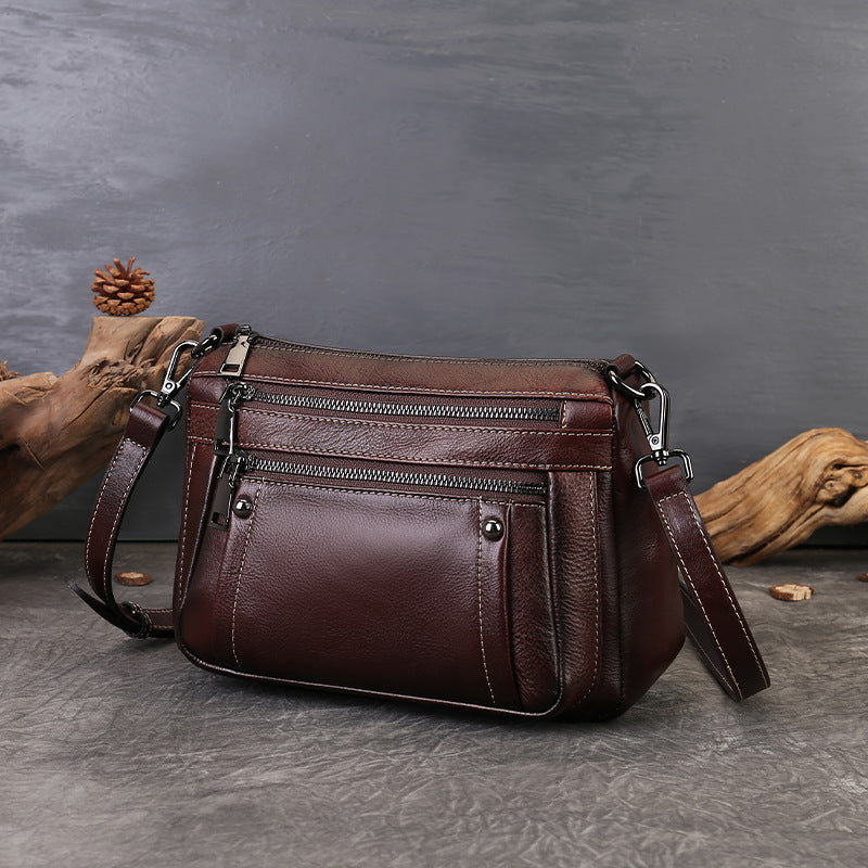 李記 | 原創手工真皮 | 植鞣皮~多層拉鏈の斜唄包zl3773號