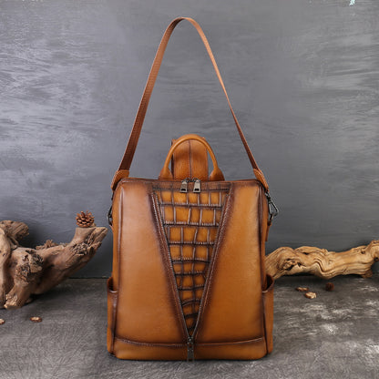 李記 | 原創手工真皮 | 復古植鞣皮の個性壓紋後背包zl8114號