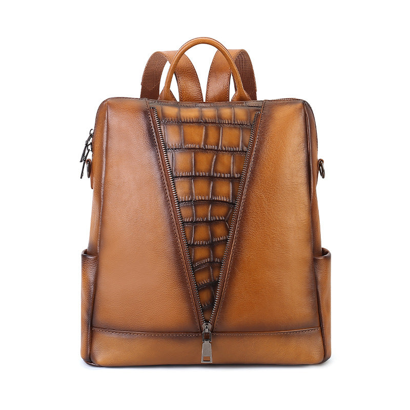 李記 | 原創手工真皮 | 復古植鞣皮の個性壓紋後背包zl8114號