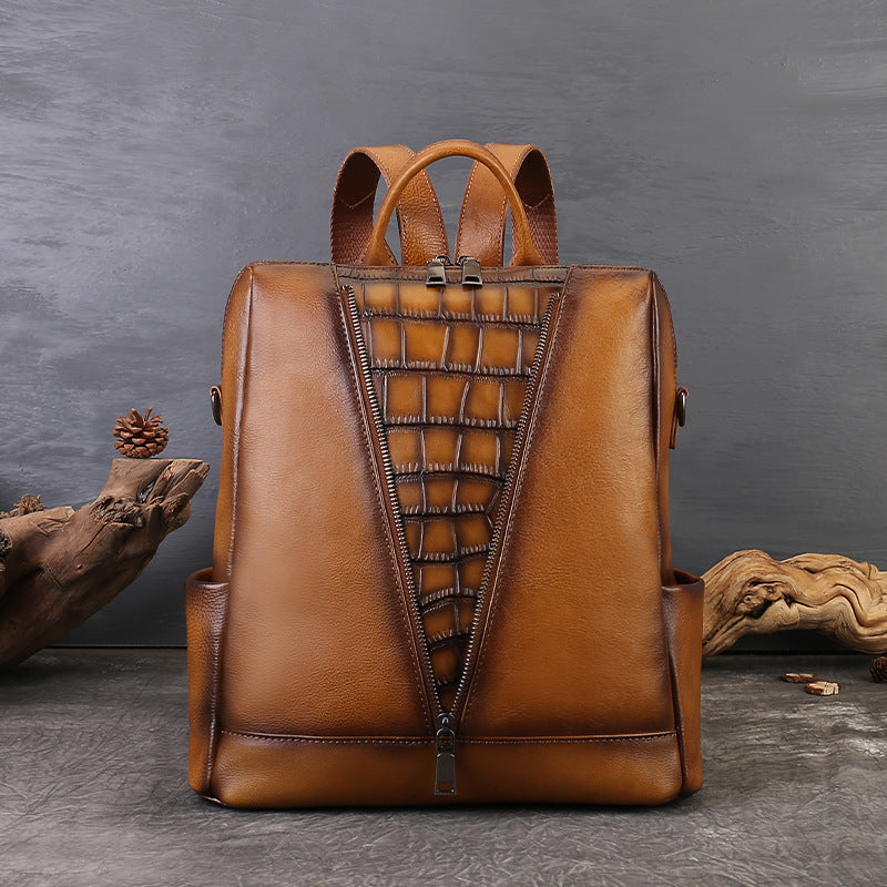 李記 | 原創手工真皮 | 復古植鞣皮の個性壓紋後背包zl8114號