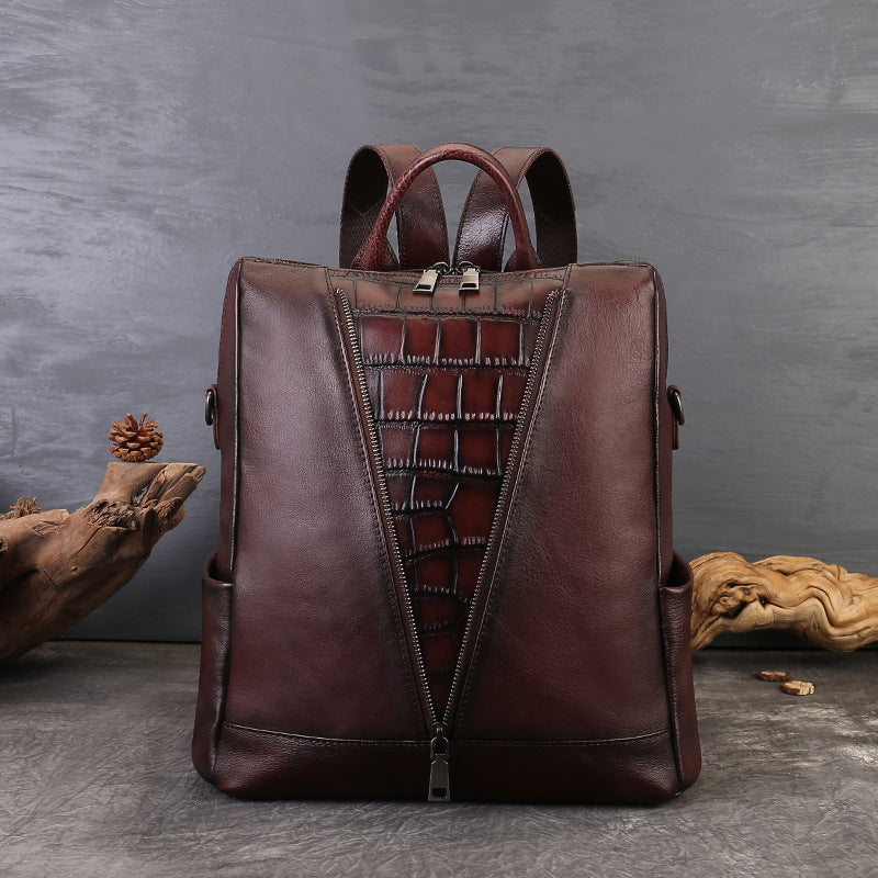 李記 | 原創手工真皮 | 復古植鞣皮の個性壓紋後背包zl8114號