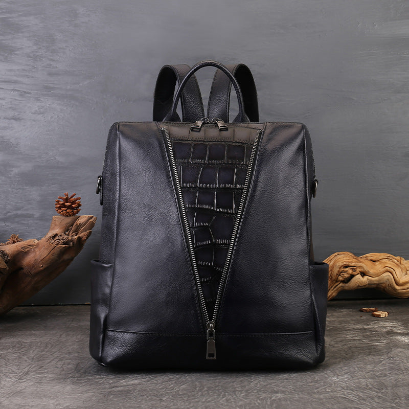 李記 | 原創手工真皮 | 復古植鞣皮の個性壓紋後背包zl8114號