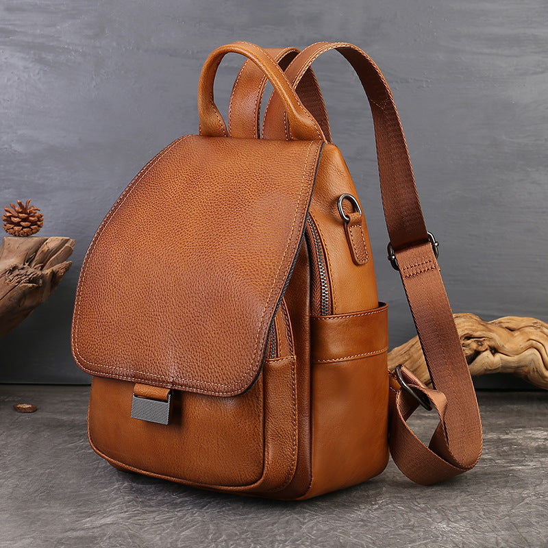 李記 | 原創手工真皮 | 頭層牛皮の翻蓋後背包zl8115號