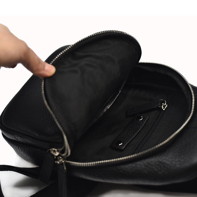 李記 | 原創真皮手工 | 胸包 黑漆單肩包 96160-18