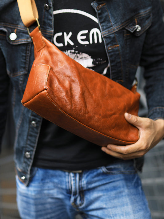 李記 | 手工原創真皮 | 純頭層牛皮兩用包休閒小包手抓紋皮 2066號